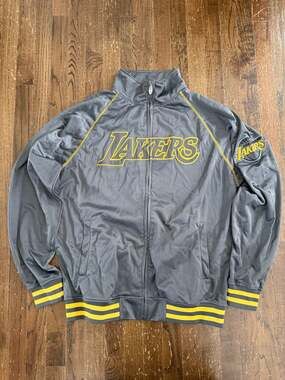 Majestic NBA Los Angeles Lakers Gray Full Zip Track Jacket Sz XLT